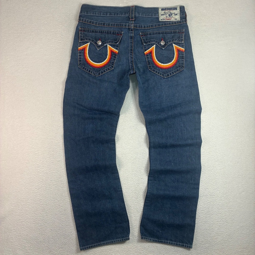 Vintage True Religion Baggy Jeans Men 36x34 Blue Embroidered Loose Straight USA